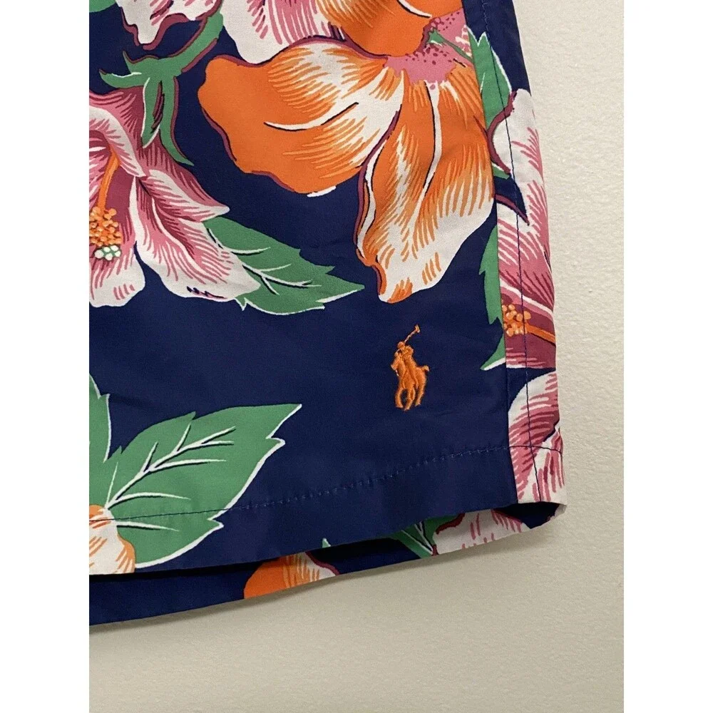 Polo Ralph Lauren Traveler Swim Trunks Men’s M Navy Tropical Floral Beach Lined